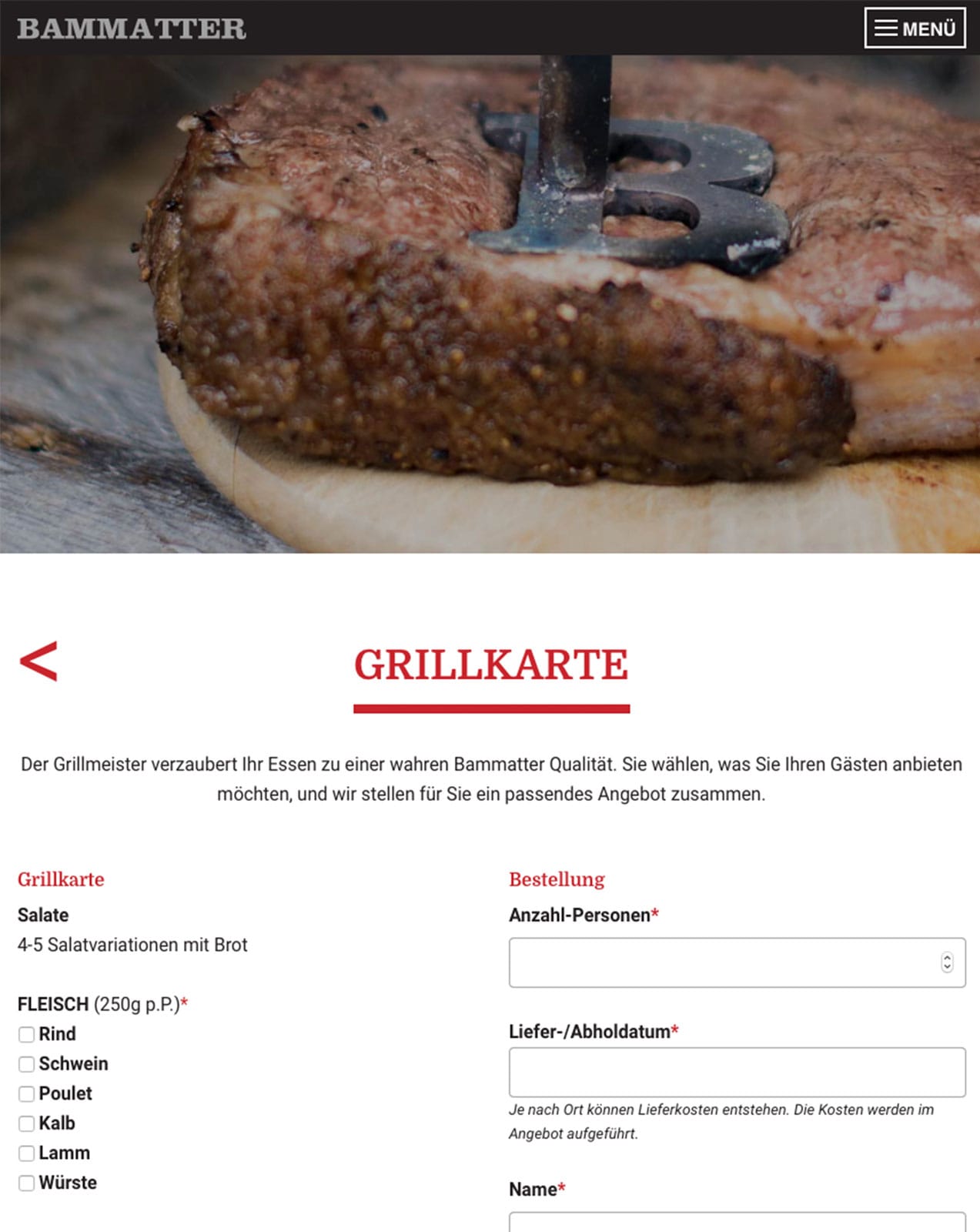 Tablet Ansicht Metzgerei Bammatter - Grillformular